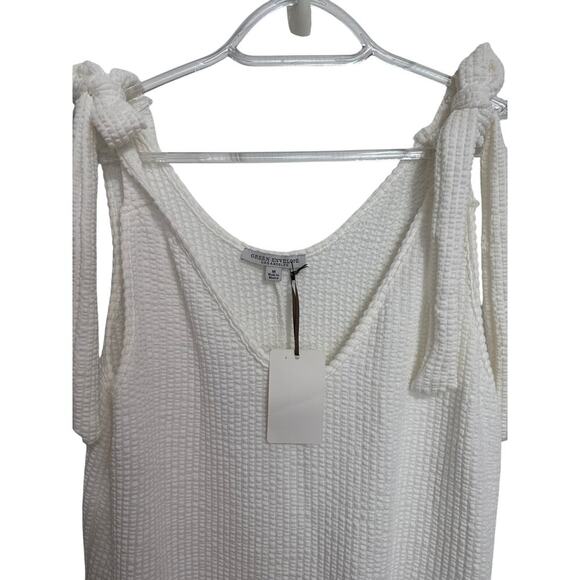 Green Envelope NWT  White Textured Tie Strap Ruffle Hem Dress Size Medium Summer - Picture 3 of 9